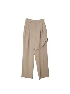 Laboratory Of Mouggan Pleated Pants Womens Size S Beige Asymmetrical Overlay